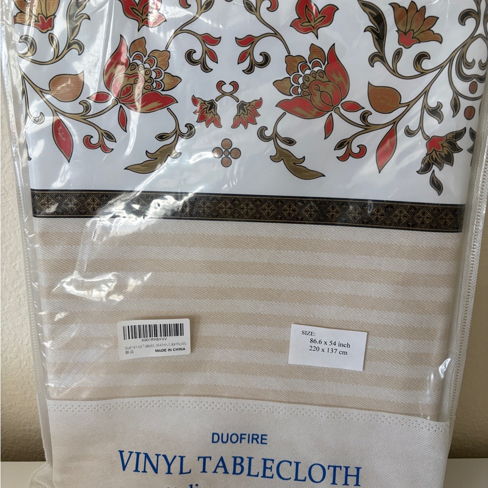 Vinyl Tablecloth 86x54 Rectangle Water Resistant PVC-Free